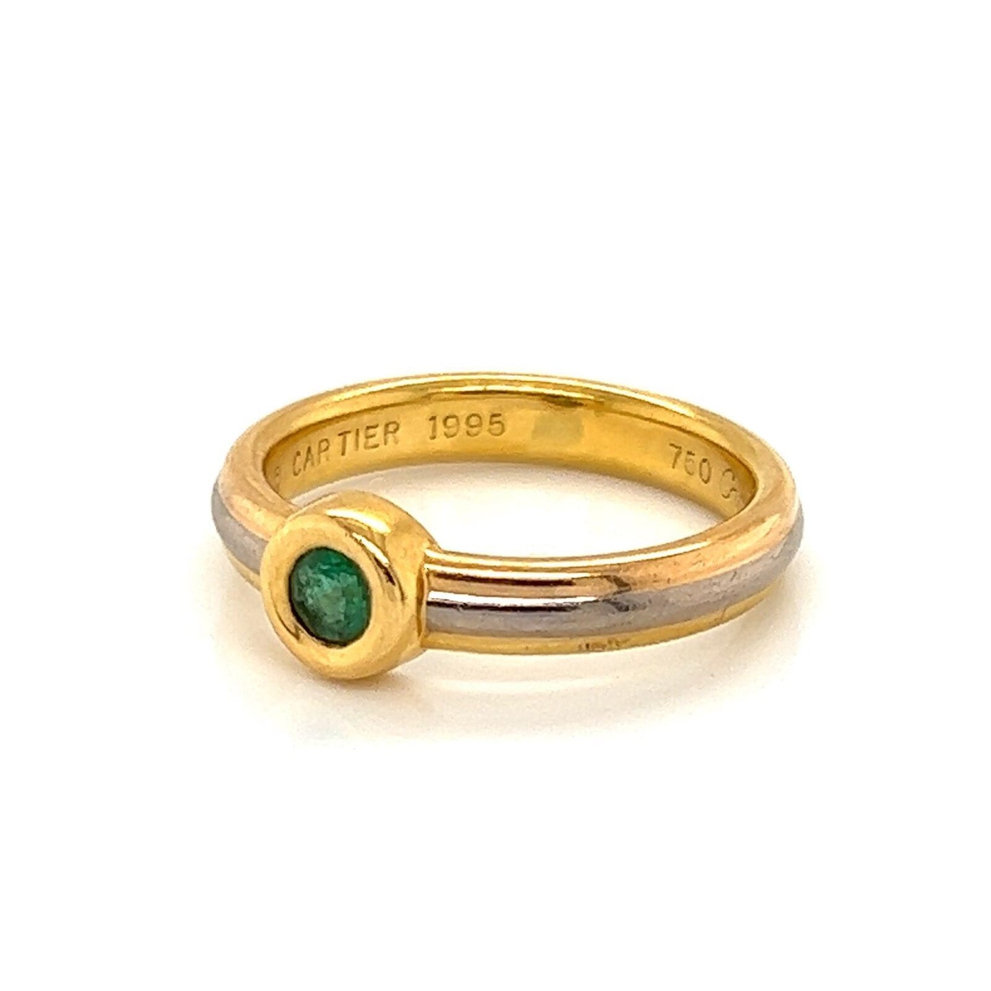 Cartier Trinity Emerald 18k Tri-Color Gold Stack Band Ring - Size 6