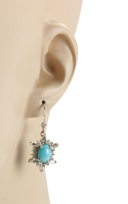 Turquoise Diamond 14k White Gold Hook Dangle Earrings