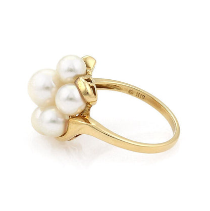 Mikimoto Akoya Pearls 18k Yellow Gold Cluster Ring - Size 6.5