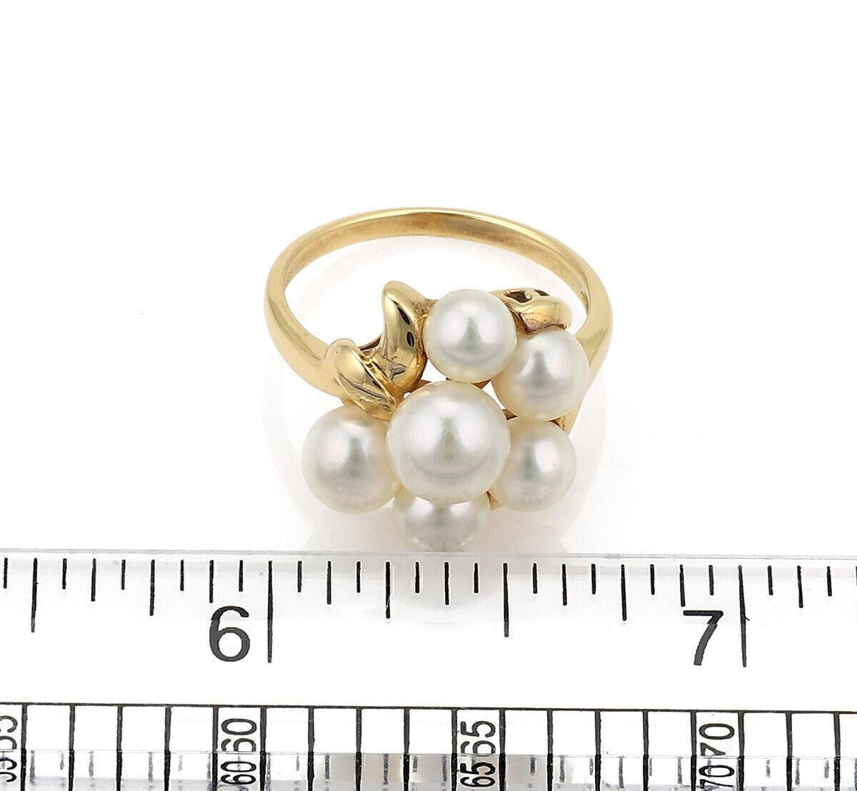 Mikimoto Akoya Pearls 18k Yellow Gold Cluster Ring - Size 6.5