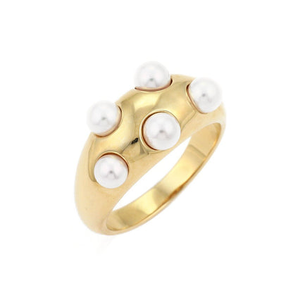 Mikimoto 5 Akoya Pearls 18k Yellow Gold Dome Band Ring - Size 7.5