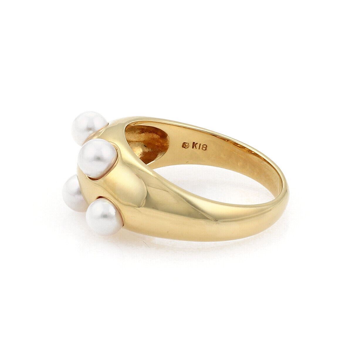 Mikimoto 5 Akoya Pearls 18k Yellow Gold Dome Band Ring - Size 7.5