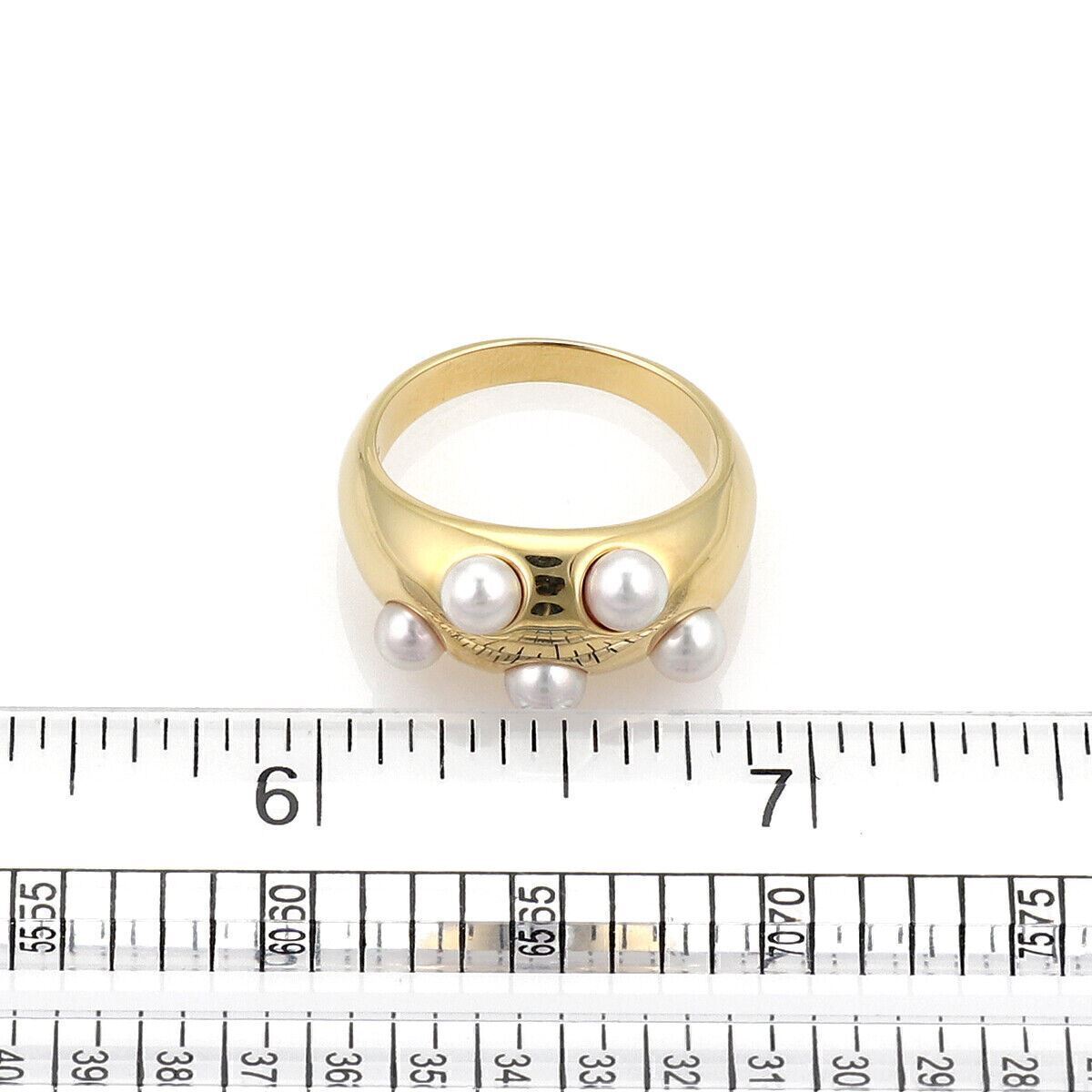 Mikimoto 5 Akoya Pearls 18k Yellow Gold Dome Band Ring - Size 7.5