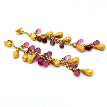H.Stern Pink Tourmaline 18k Yellow Gold Beaded Dangle Earrings