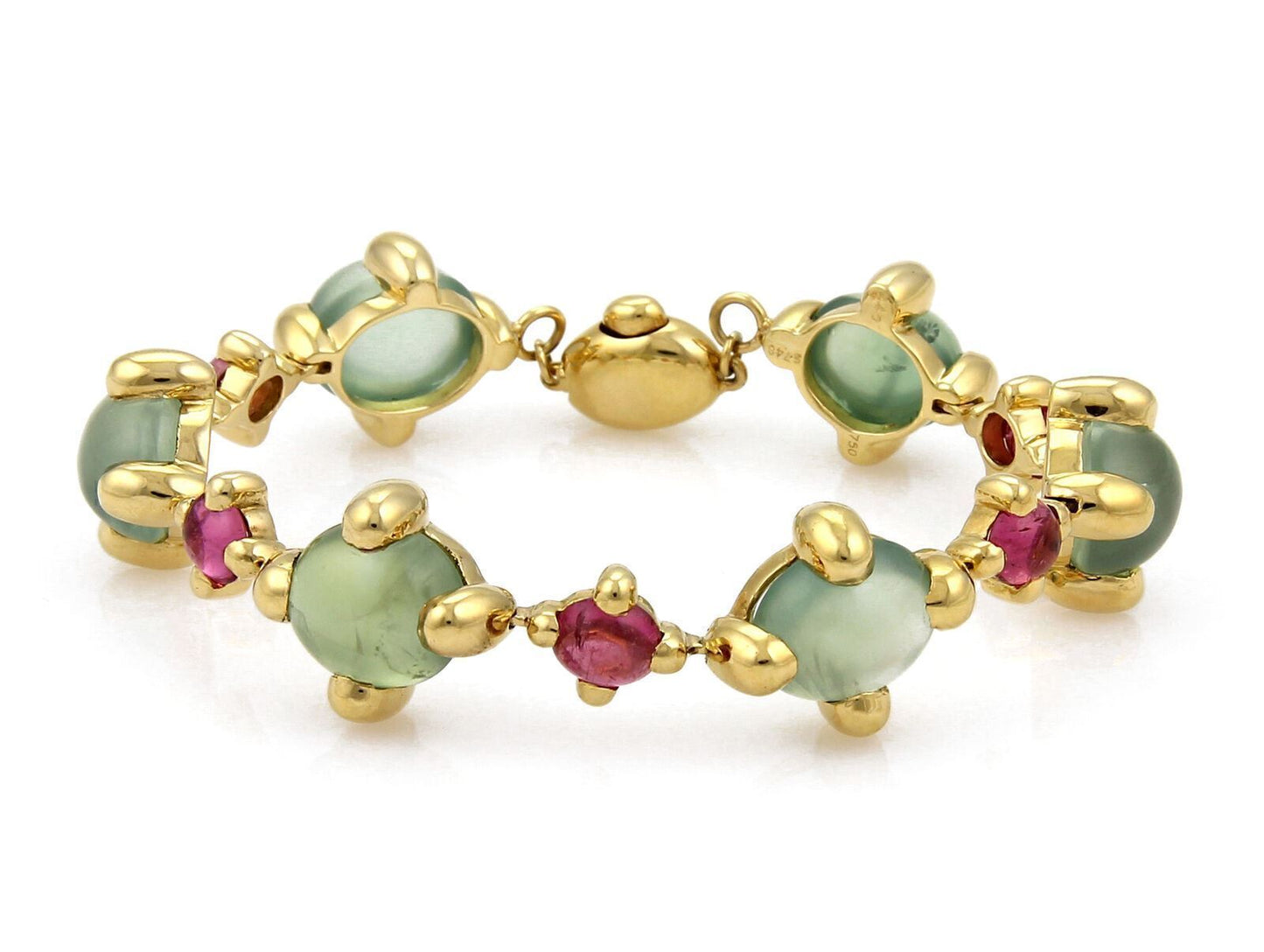 Green & Pink Tourmaline 18k Yellow Gold Oval Link Bracelet