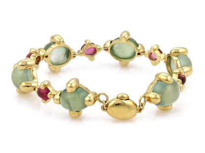 Green & Pink Tourmaline 18k Yellow Gold Oval Link Bracelet