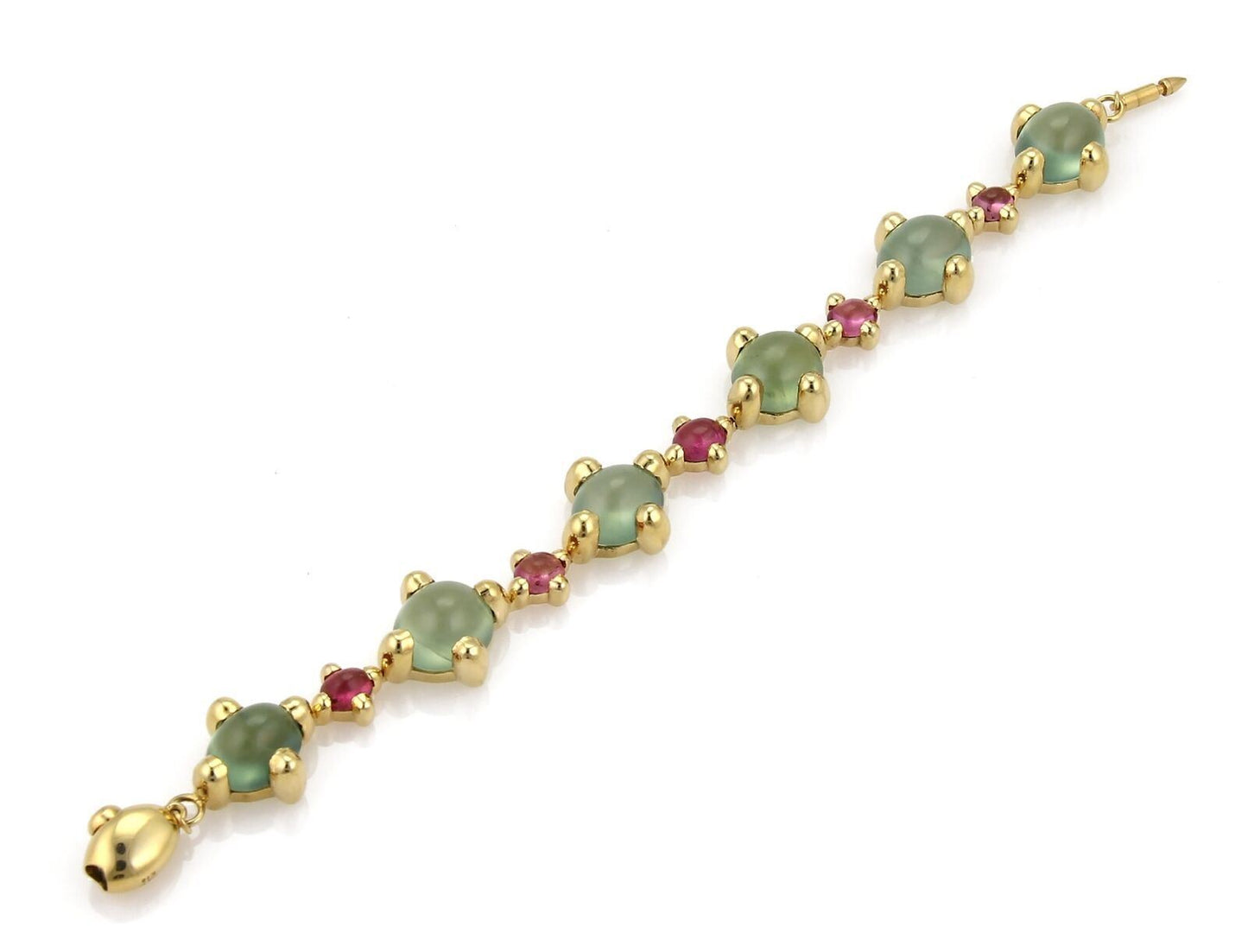 Green & Pink Tourmaline 18k Yellow Gold Oval Link Bracelet