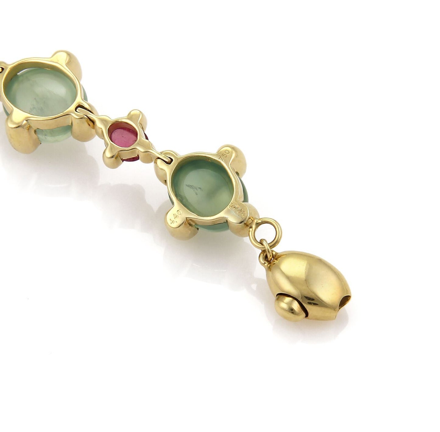 Green & Pink Tourmaline 18k Yellow Gold Oval Link Bracelet