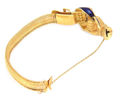 Hand Belt Buckle Rose Cut Diamond Sapphire 21k Gold Enamel Bracelet