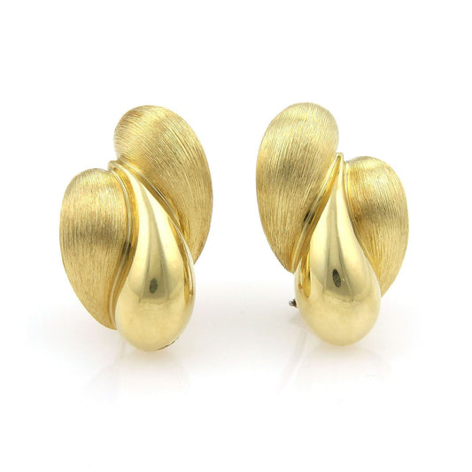 Henry Dunay 18k Yellow Gold Textured Triple Tear Drop Post Clip Earrings