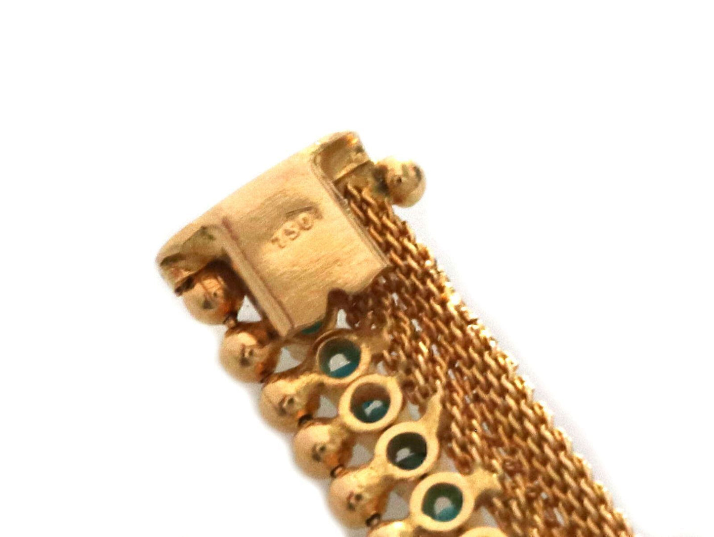 Turquoise 18k Yellow Gold Mesh & Bead Bypass Flex Link Bracelet