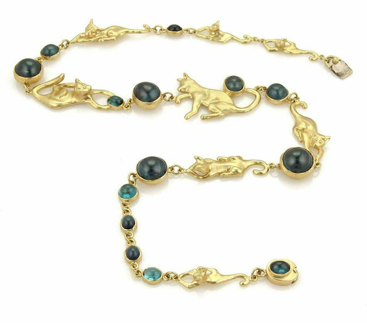 Peter Aylen One of a Kind Indicolite Tourmaline 18k Gold Cats Necklace 155gr