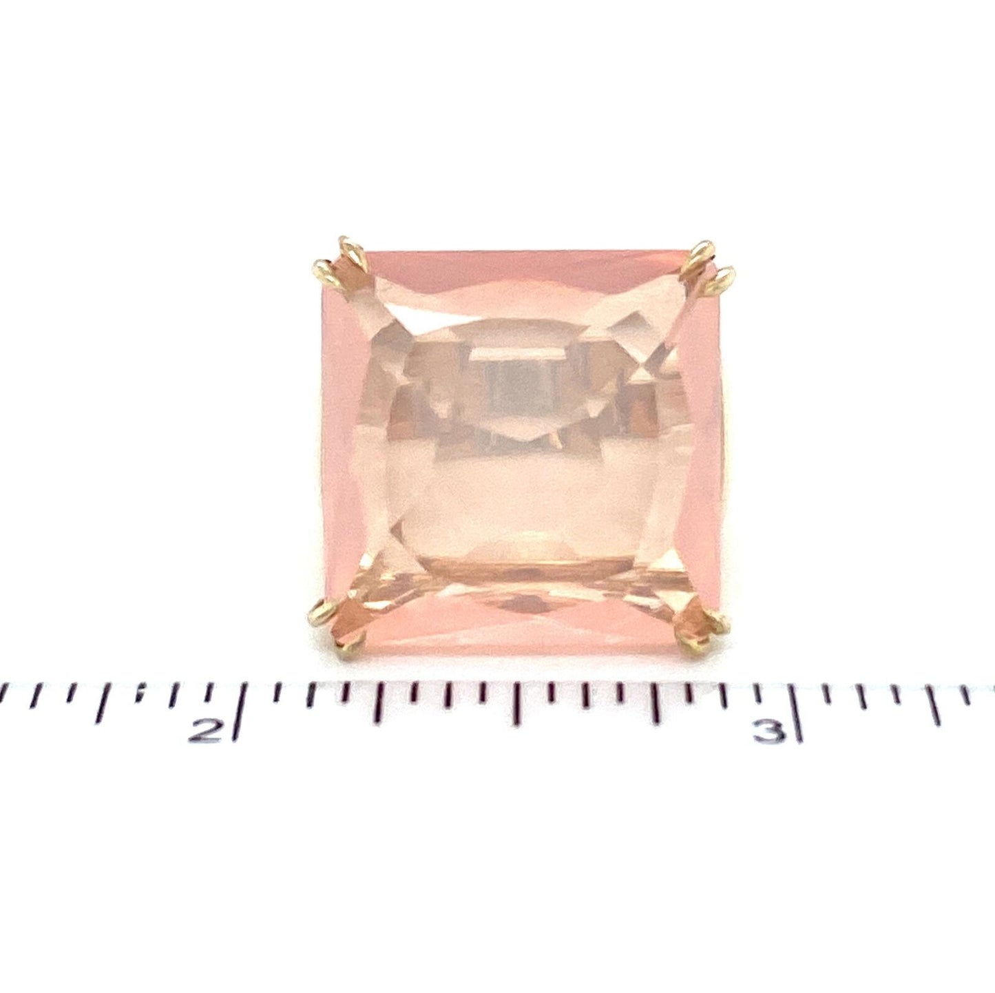 Large Pink Quartz Diamond Square Top 18k Yellow Gold Ring - Size 6