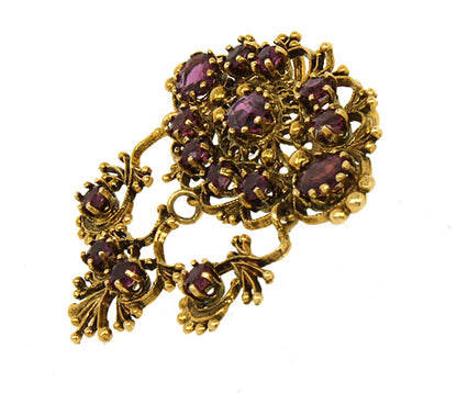 Amethyst Tourmaline 14k Gold Floral Dangle Pendant Pin Brooch