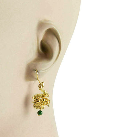 Jade 24k Gold Carved Dragon & Phoenix Hook Dangle Earrings