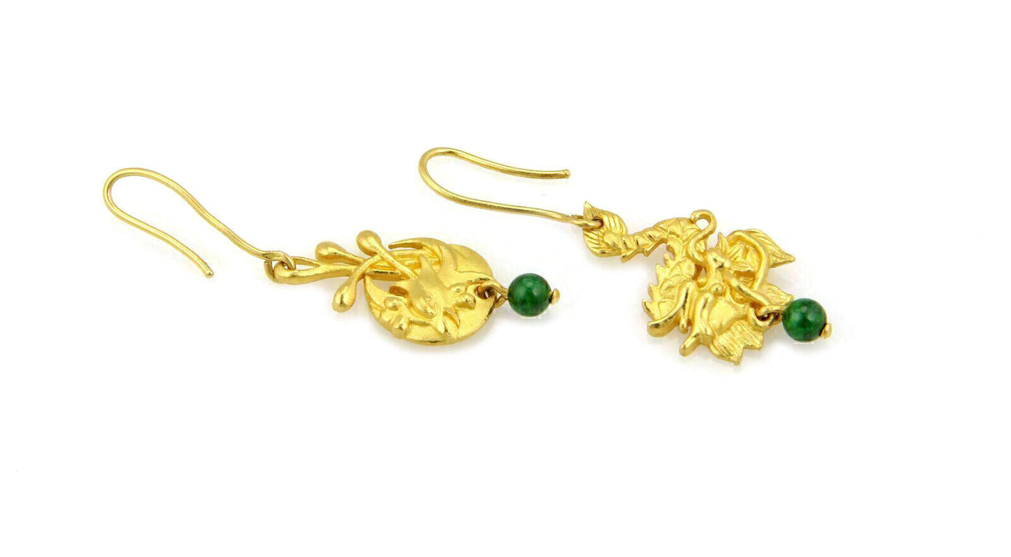 Jade 24k Gold Carved Dragon & Phoenix Hook Dangle Earrings