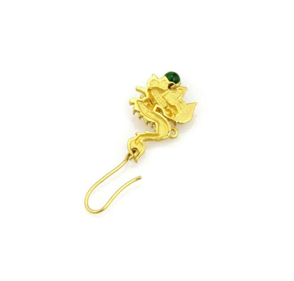 Jade 24k Gold Carved Dragon & Phoenix Hook Dangle Earrings