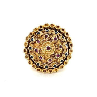 Sapphire Ruby Etruscan 14k Yellow Gold Ring - size 5