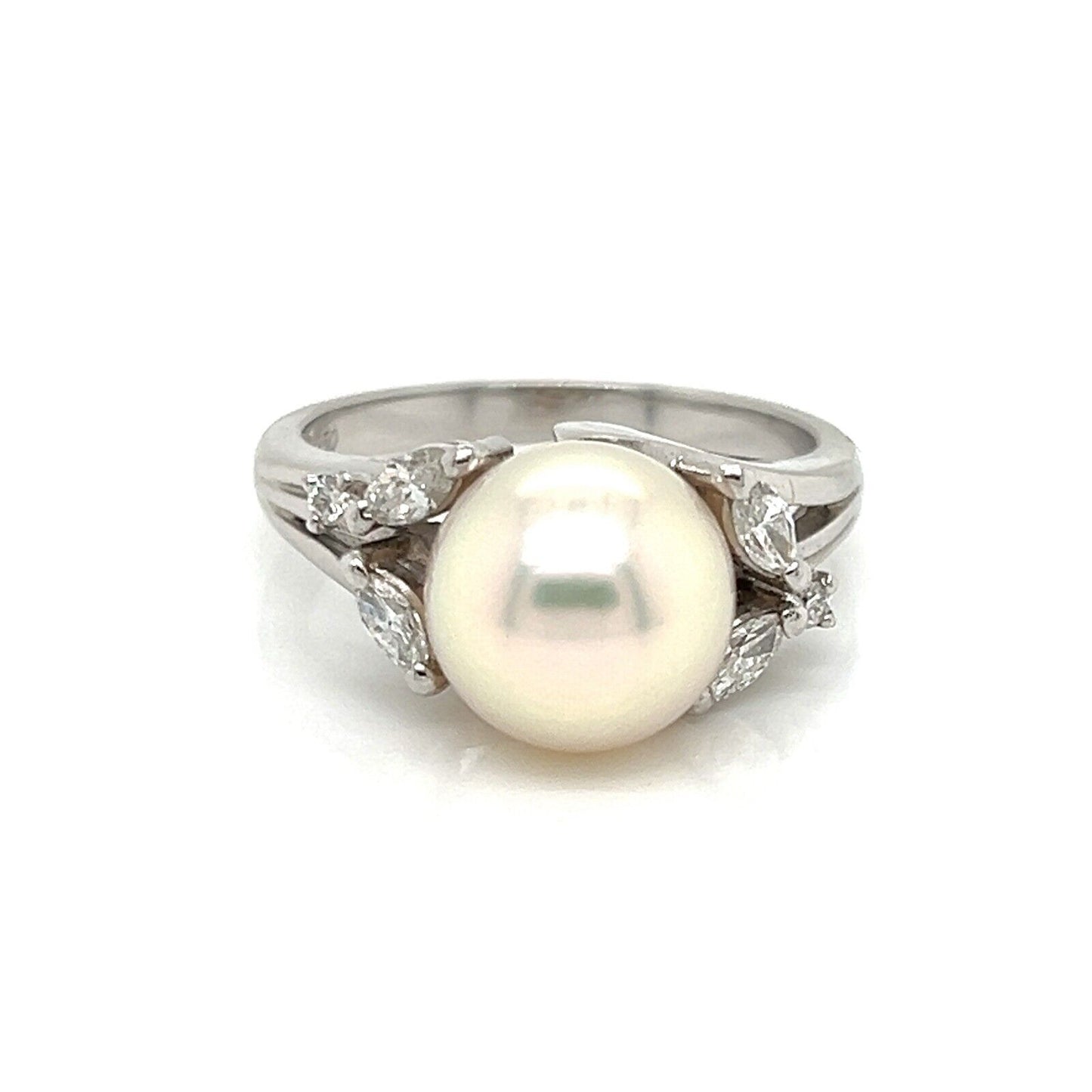 Mikimoto Akoya Pearl Diamonds Platinum Cocktail Ring - Size 6