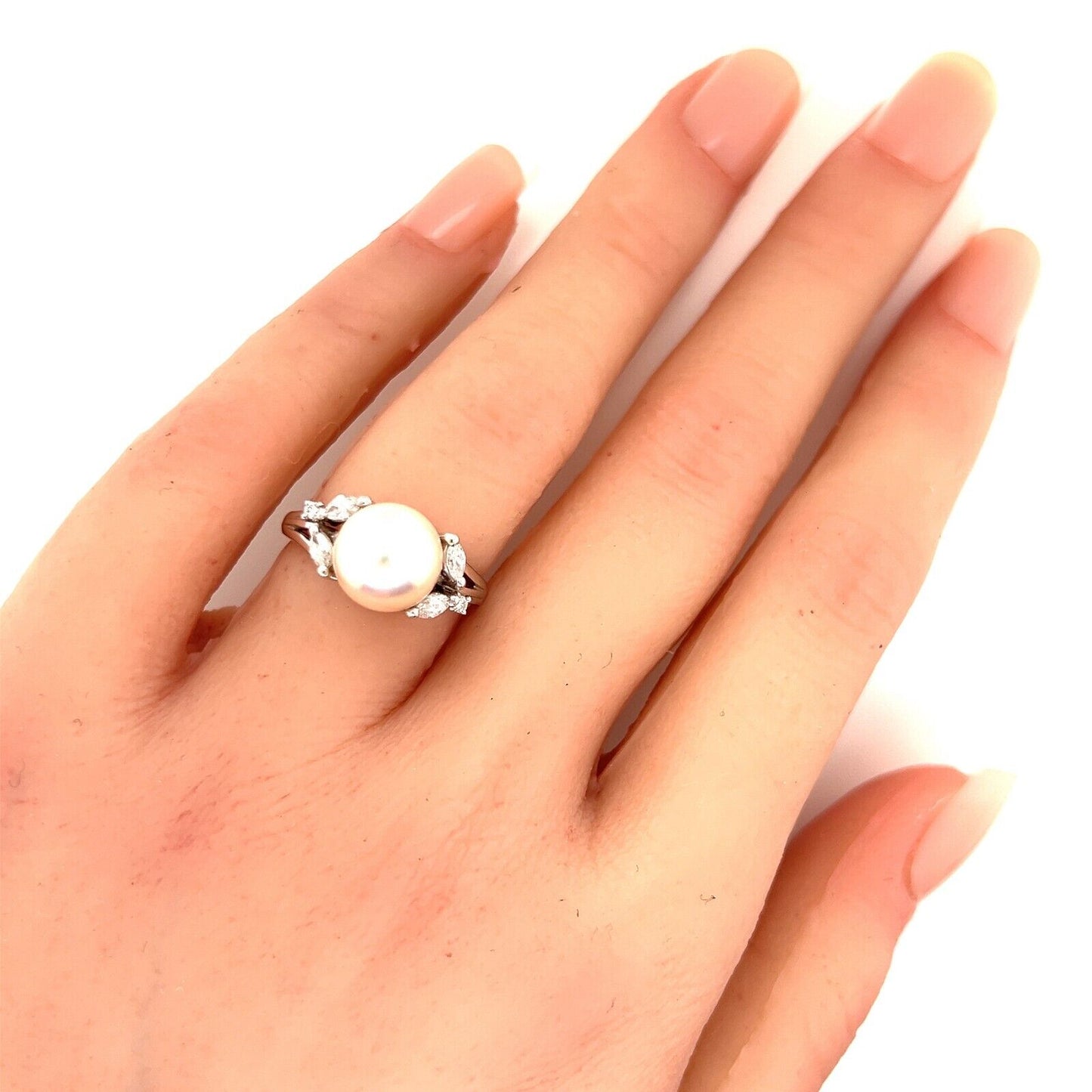 Mikimoto Akoya Pearl Diamonds Platinum Cocktail Ring - Size 6