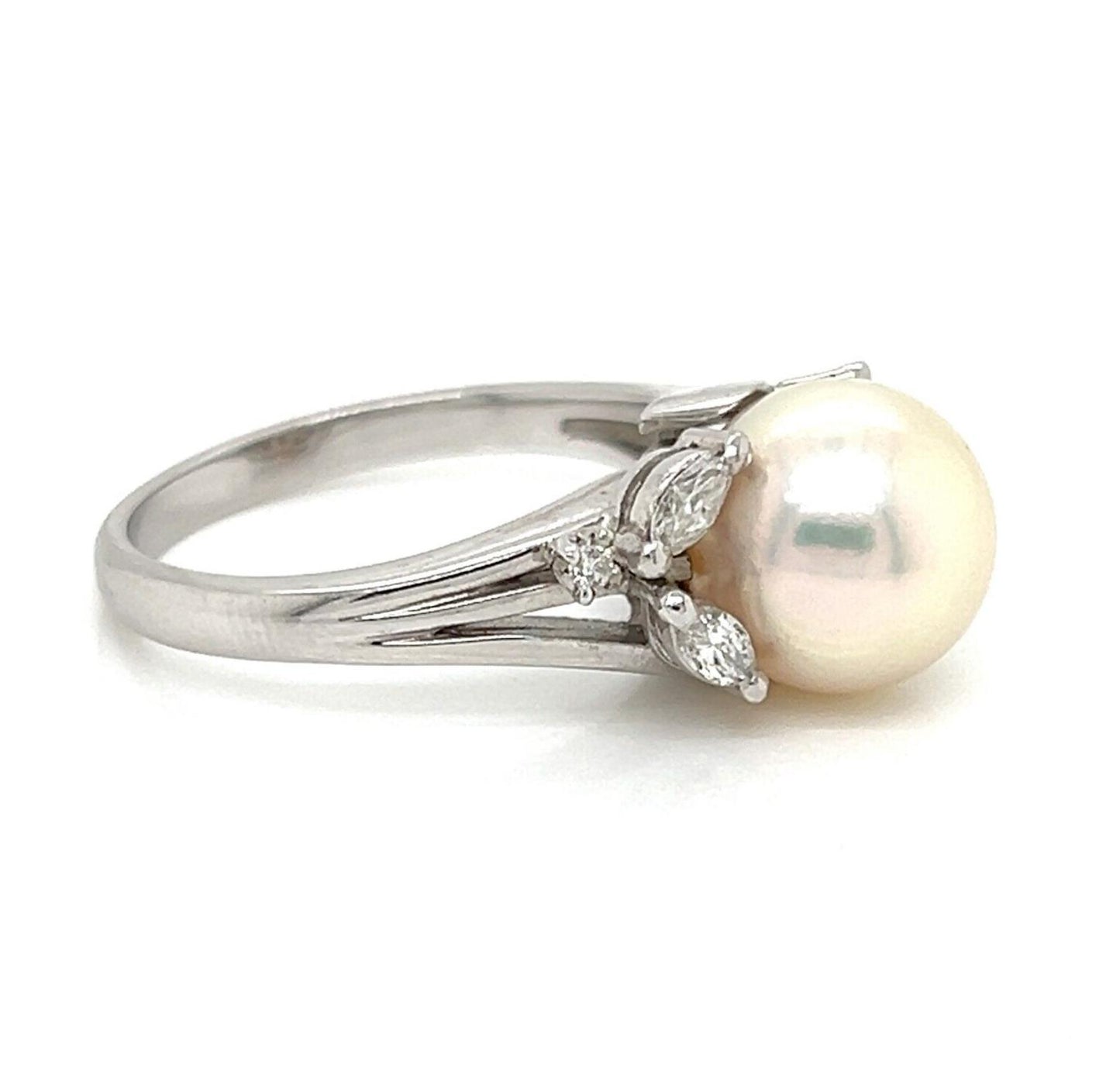 Mikimoto Akoya Pearl Diamonds Platinum Cocktail Ring - Size 6