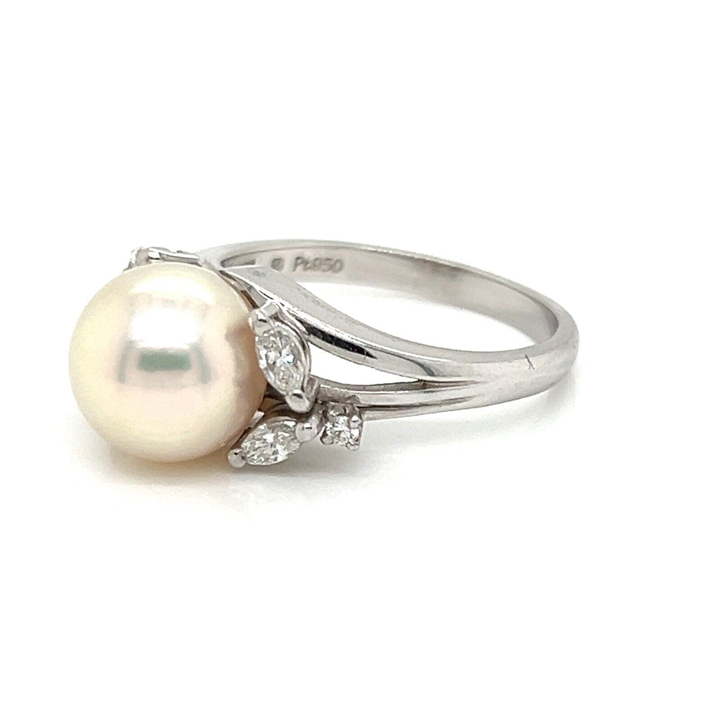 Mikimoto Akoya Pearl Diamonds Platinum Cocktail Ring - Size 6