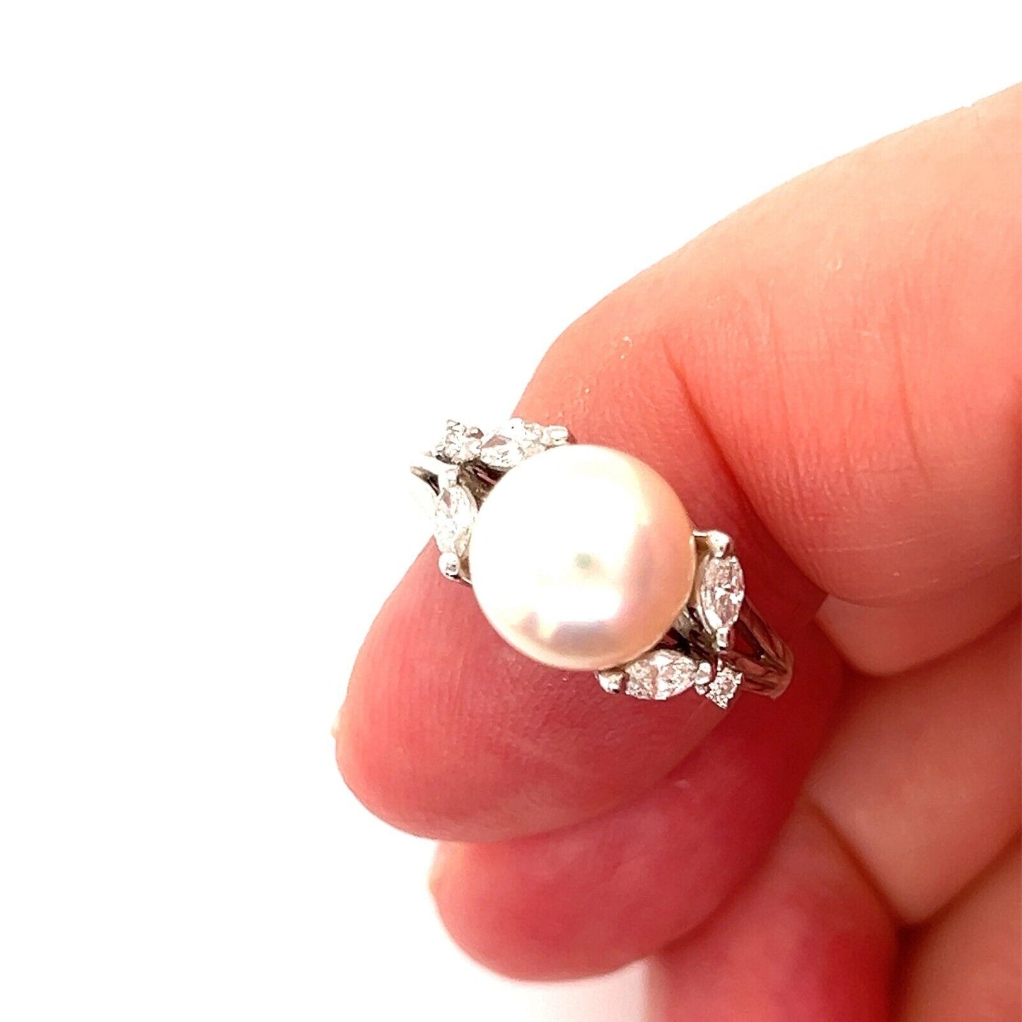 Mikimoto Akoya Pearl Diamonds Platinum Cocktail Ring - Size 6