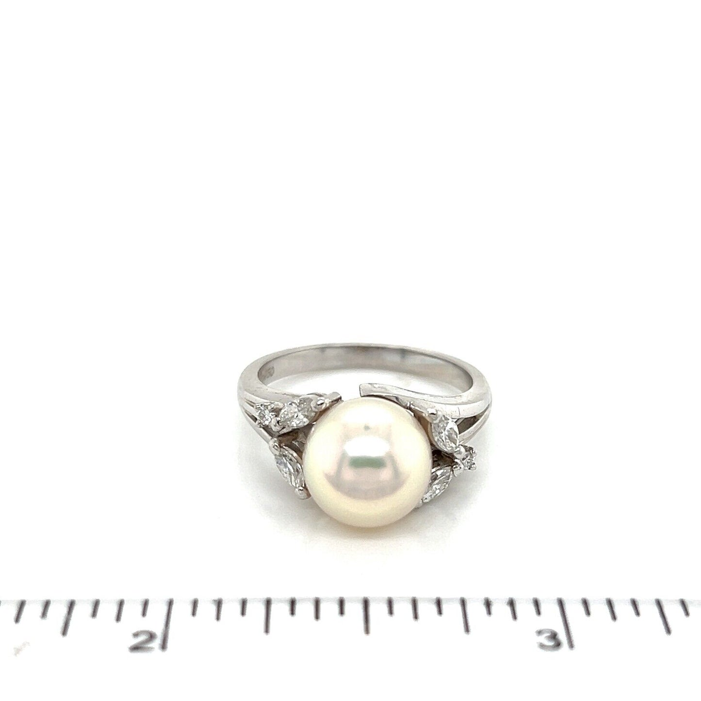 Mikimoto Akoya Pearl Diamonds Platinum Cocktail Ring - Size 6