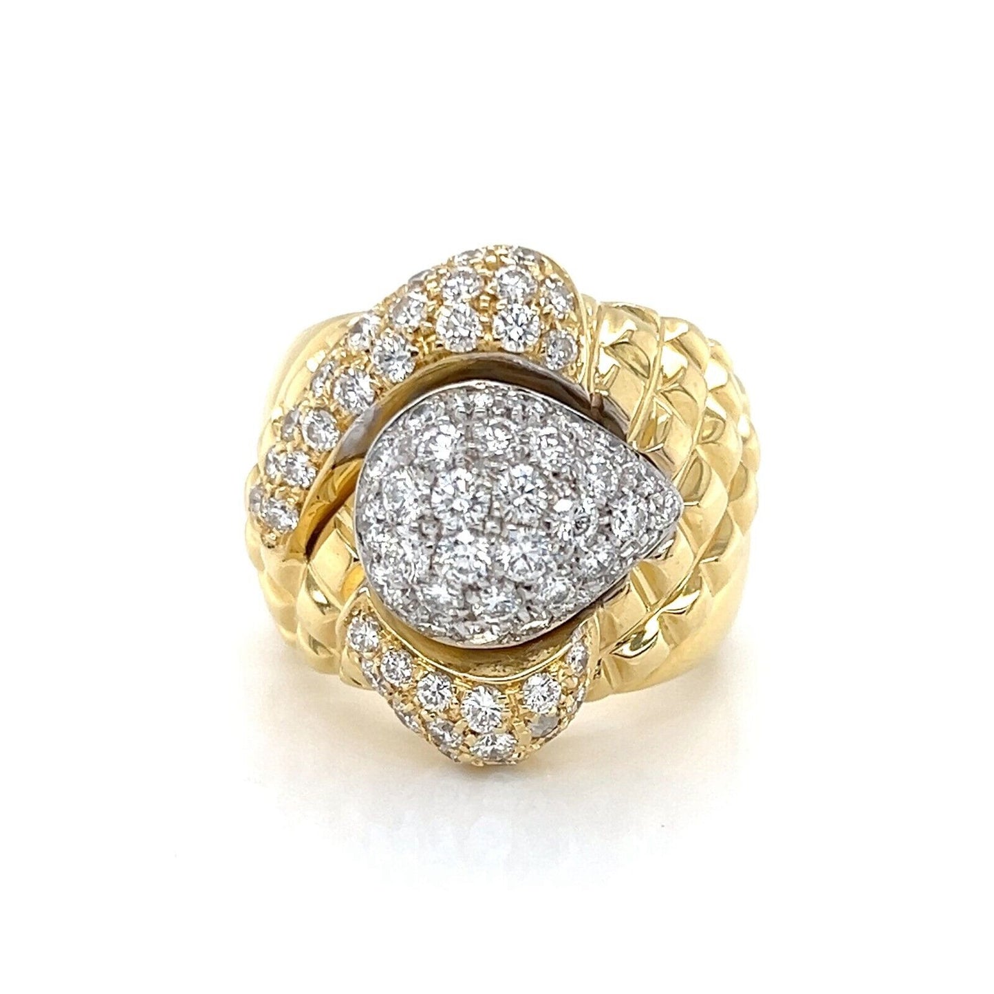 Diamond 18k Two Tone Gold Large Fancy Style Ring - Size 6.5