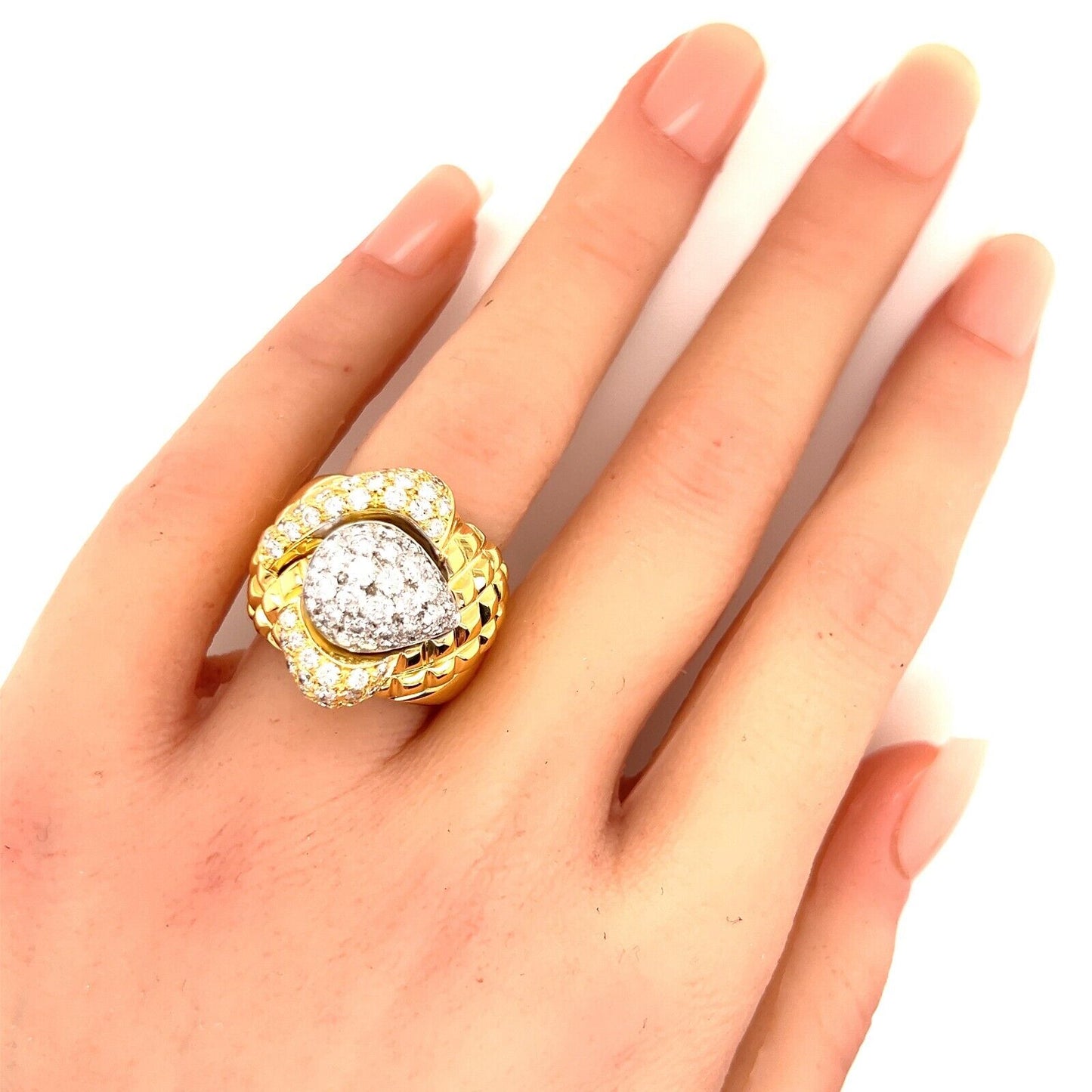 Diamond 18k Two Tone Gold Large Fancy Style Ring - Size 6.5