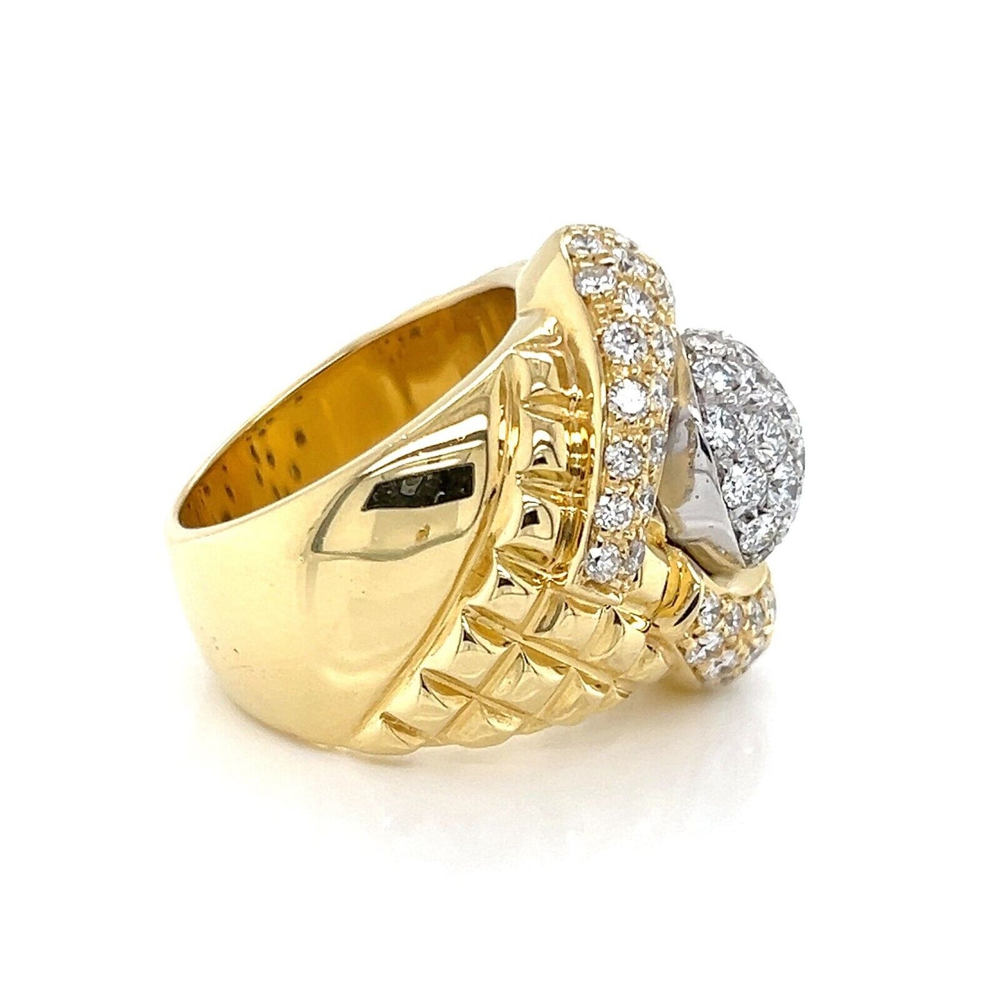 Diamond 18k Two Tone Gold Large Fancy Style Ring - Size 6.5