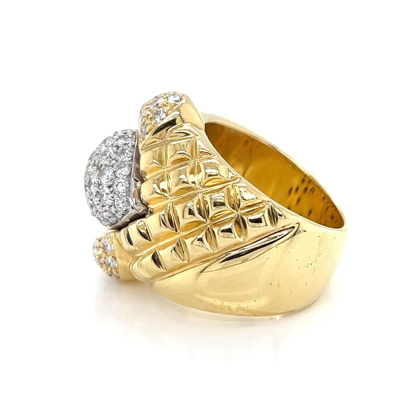 Diamond 18k Two Tone Gold Large Fancy Style Ring - Size 6.5