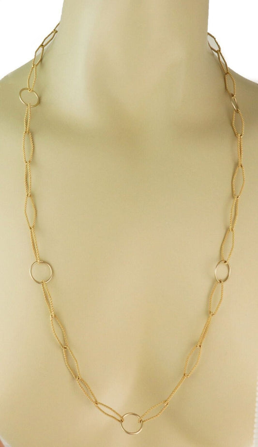 Open Link 18k Yellow Gold Long Chain Necklace