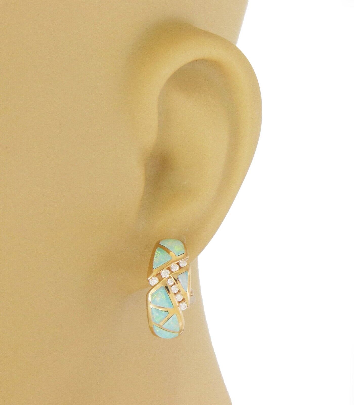 Kabana Diamond Opal 14k Yellow Gold Curved Bar Huggie Earrings