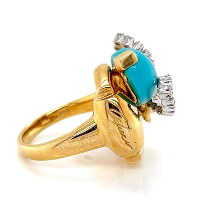 Gucci Diamond Turquoise Pearl Horsebit Bee 18k Gold Ring - Size 6