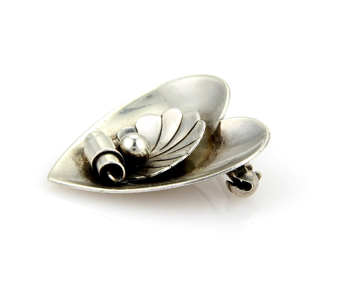 Georg Jensen Sterling Sterling Silver Shell & Heart Earrings & Brooch Set