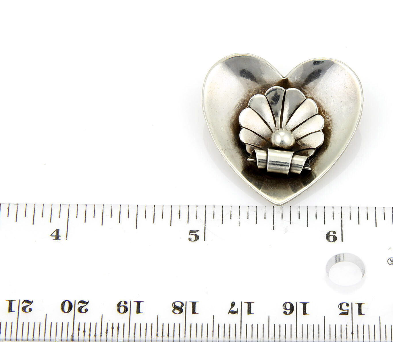 Georg Jensen Sterling Sterling Silver Shell & Heart Earrings & Brooch Set