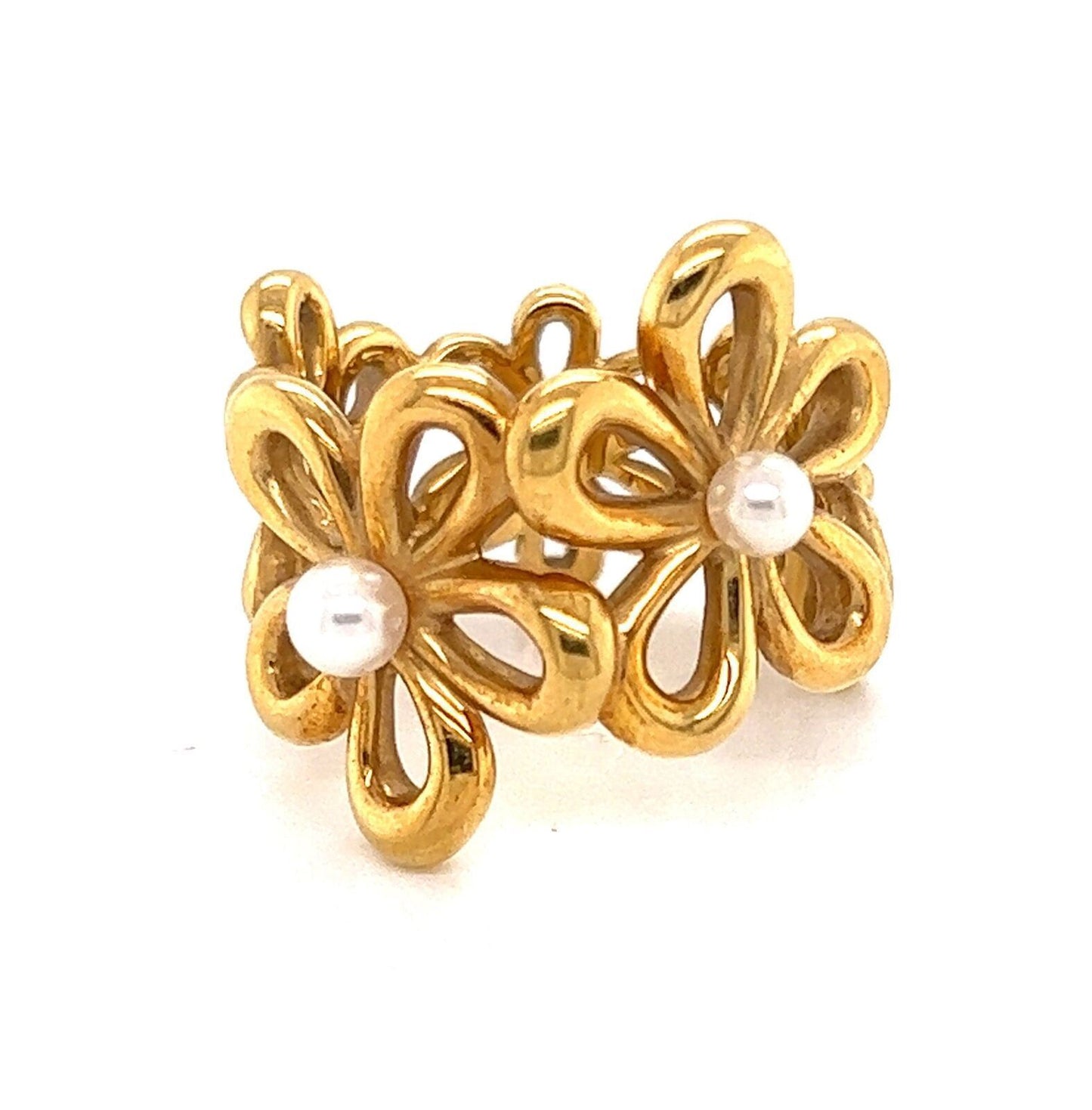 Mikimoto Pearls 18k Yellow Gold Daisy Flower Ring - Size 6.5