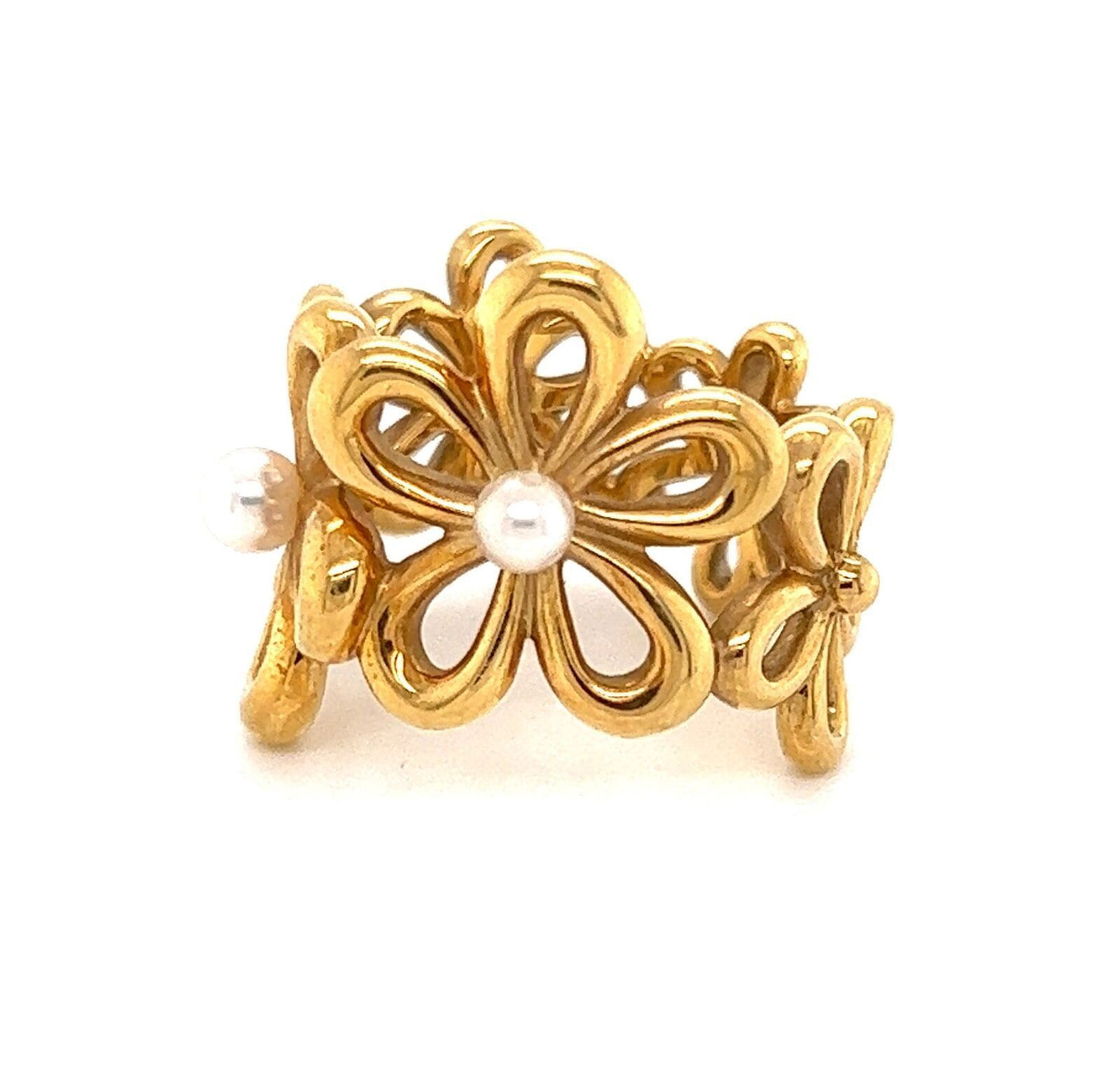 Mikimoto Pearls 18k Yellow Gold Daisy Flower Ring - Size 6.5