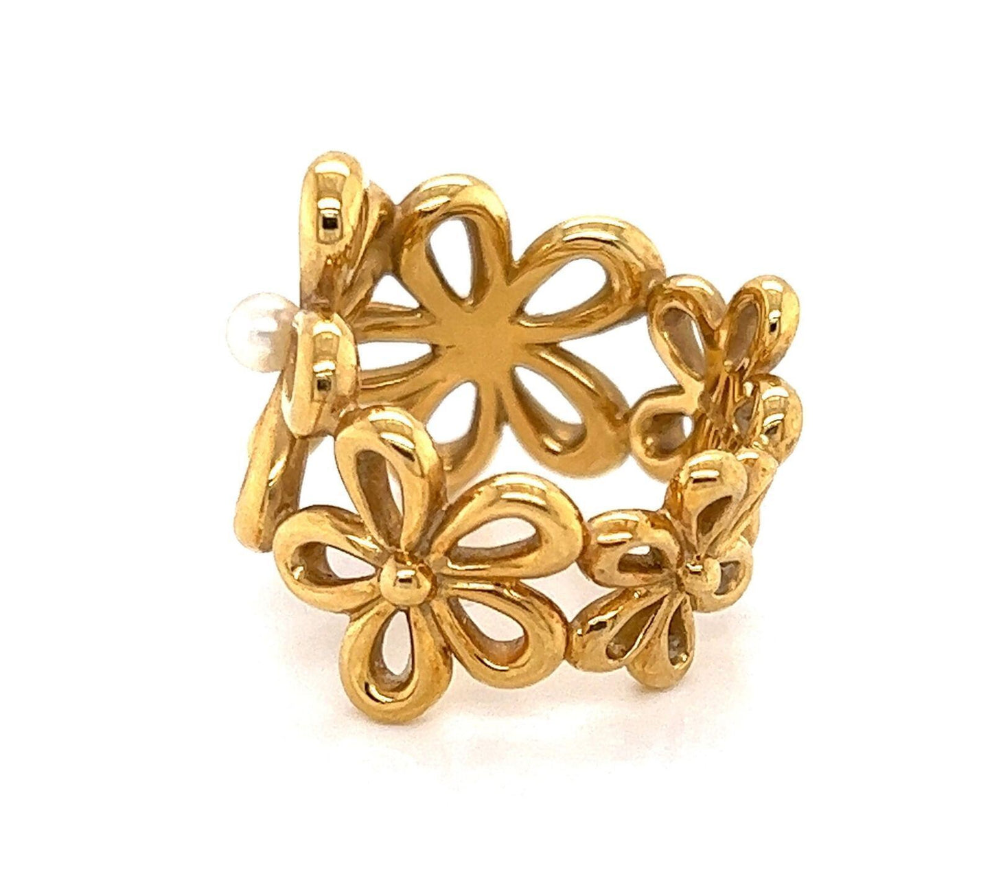 Mikimoto Pearls 18k Yellow Gold Daisy Flower Ring - Size 6.5