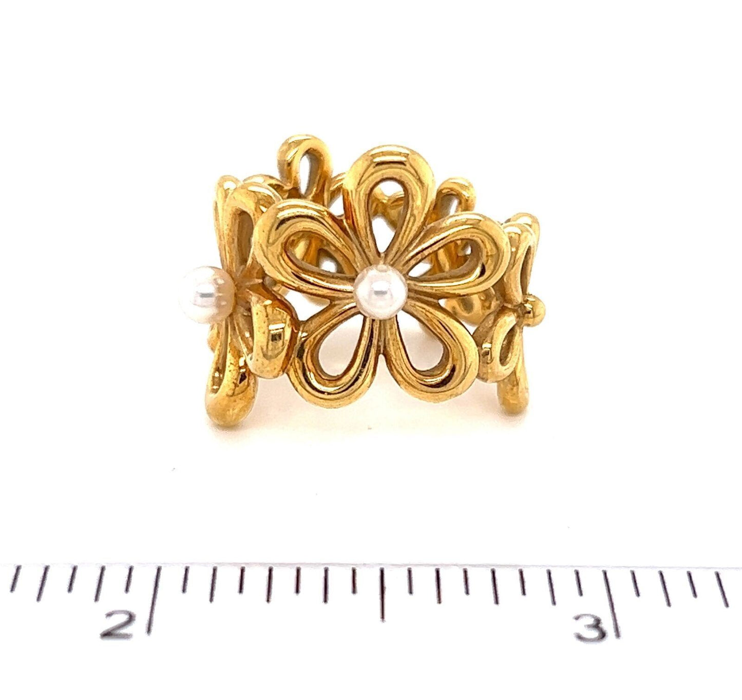 Mikimoto Pearls 18k Yellow Gold Daisy Flower Ring - Size 6.5