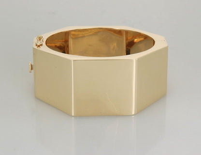 Faceted 14k Yellow Gold Wide 31mm Bangle Bracelet