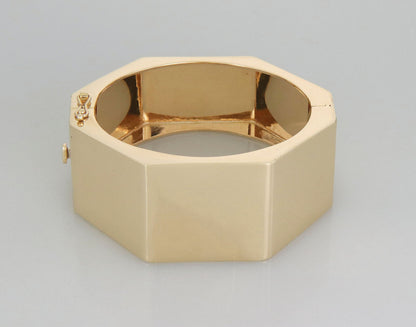 Faceted 14k Yellow Gold Wide 31mm Bangle Bracelet