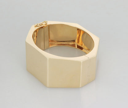 Faceted 14k Yellow Gold Wide 31mm Bangle Bracelet