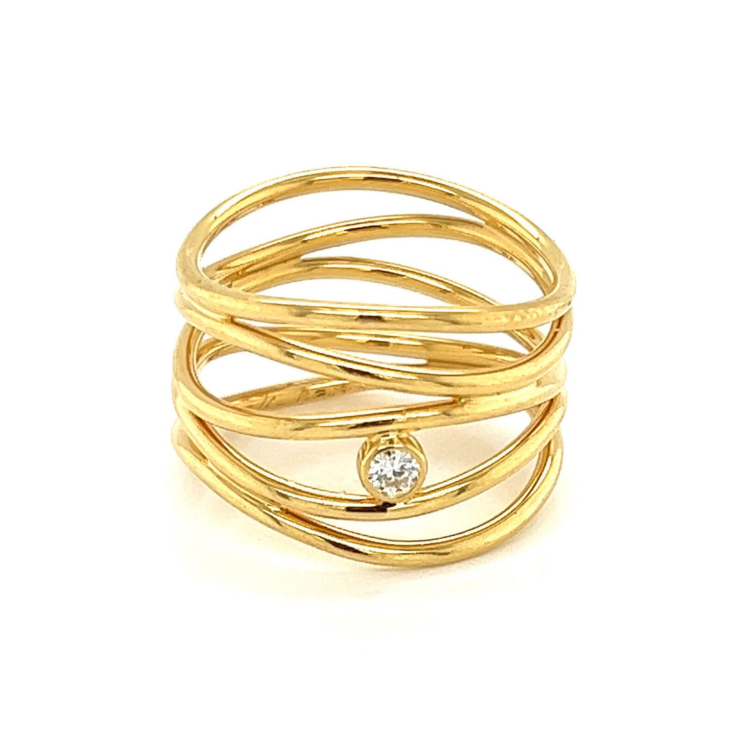 Tiffany & Co. Peretti Diamond 18k Yellow Gold 5 Row Wire Wave Band Ring - Size 5