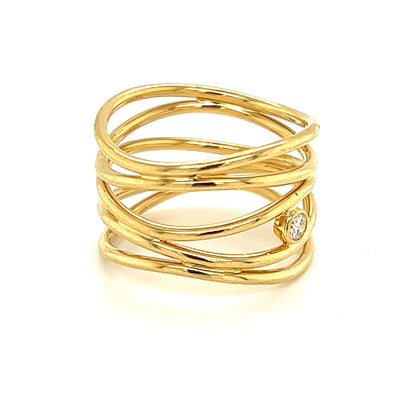 Tiffany & Co. Peretti Diamond 18k Yellow Gold 5 Row Wire Wave Band Ring - Size 5