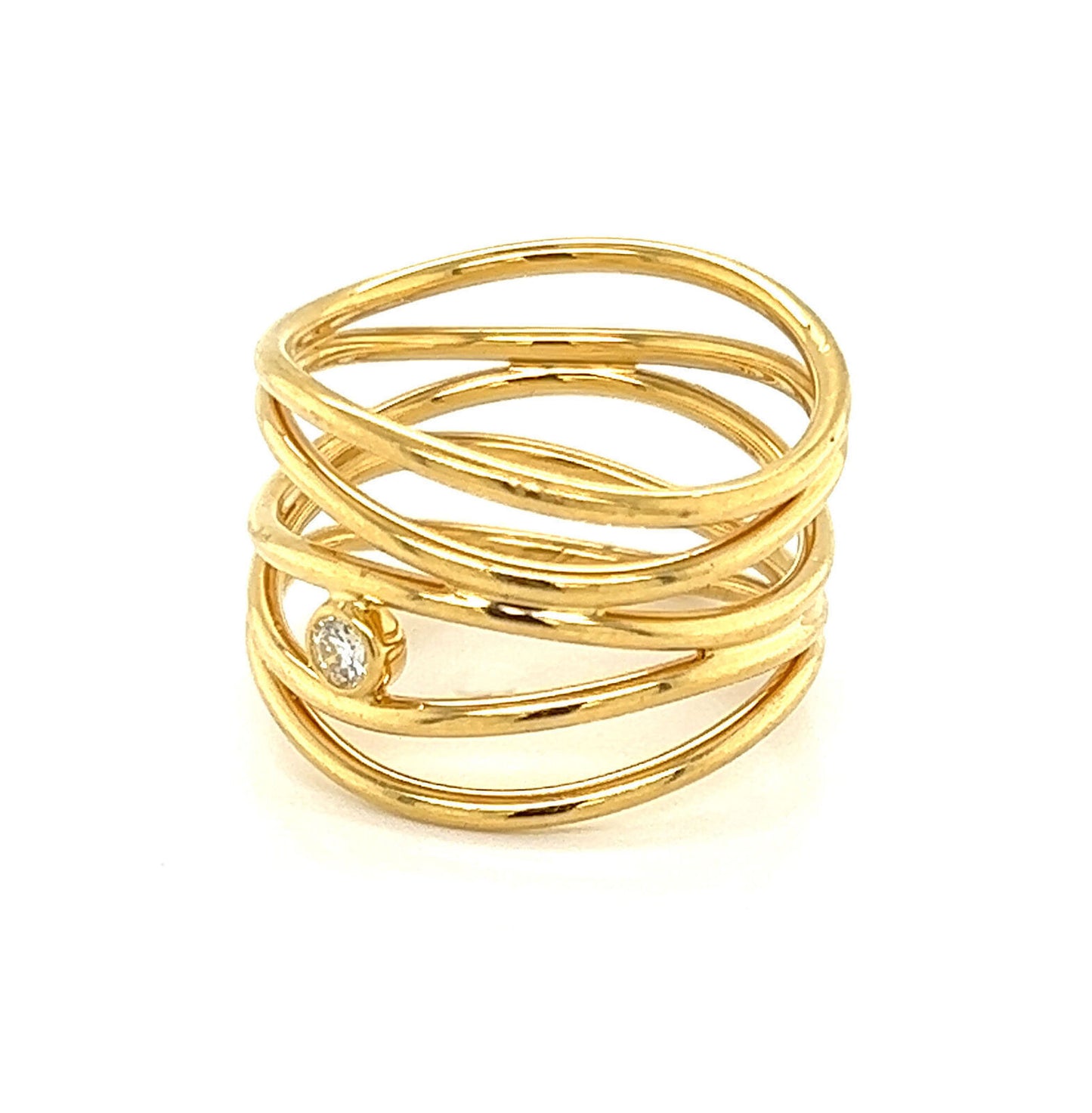 Tiffany & Co. Peretti Diamond 18k Yellow Gold 5 Row Wire Wave Band Ring - Size 5