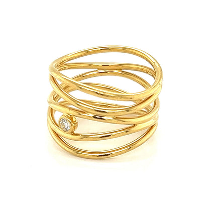 Tiffany & Co. Peretti Diamond 18k Yellow Gold 5 Row Wire Wave Band Ring - Size 5