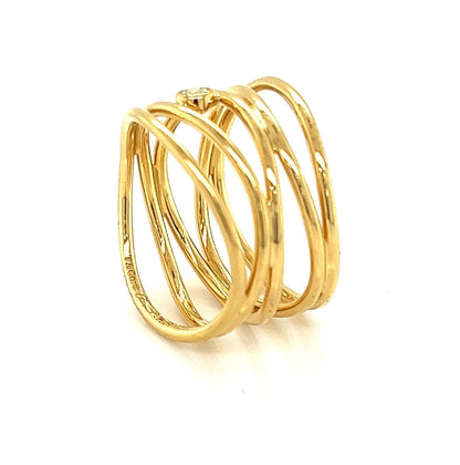 Tiffany & Co. Peretti Diamond 18k Yellow Gold 5 Row Wire Wave Band Ring - Size 5