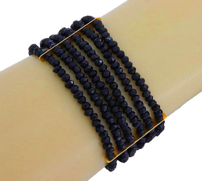 Six Strand Onyx Beaded 18k Yellow Gold Wide Bracelet